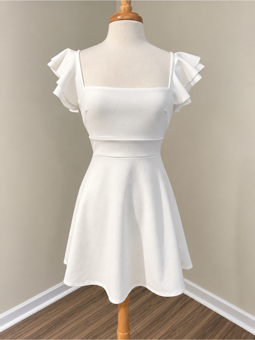 Altar’d State White Ruffle Sleeve Tie Back Mini Dress Size Small